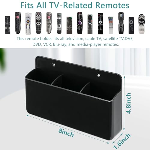 Adjustable Remote Control Wall Mount, 3 Slot TV Remote Holder & Self Adhesive Controller Holder, Black (2 Packs) - color: Black&2pcs