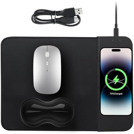 Portable Mouse Pad (8.66x11.8) with 15W Wireless Charging and Gel Wrist Rest - Foldable Travel Desk Mat Compatible with iPhone/Samsung