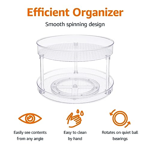 Amazon Basics 2 Tier Lazy Susan Turntable Organizer for Condiments, 12" Diameter, Clear - size: 12" Diameter, 2 Tier