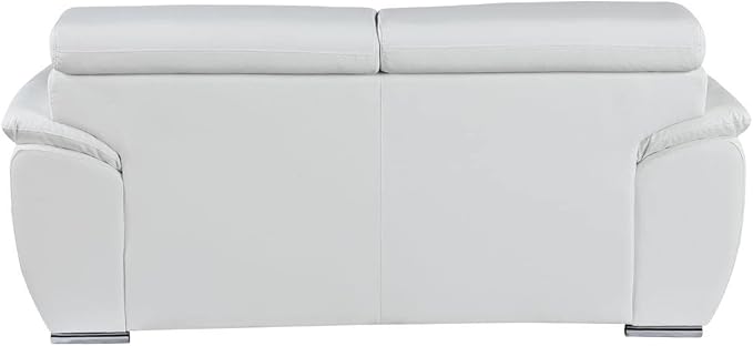 Blackjack Furniture 4571 Veal Collection Modern Genuine Leather Loveseat with Adjustable Headrest, Sturdy Wood Frame and Stainless Steel Legs, Stylish Living Room Love Seat, White