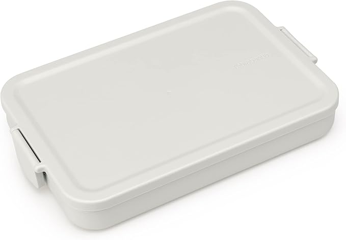 Brabantia Make & Take Flat Lunch Box (Light Gray) Convenient Size for Bags, BPA-Free, Airtight Snap Locks, Microwave & Freezer Safe, Travel Meal Prep Container