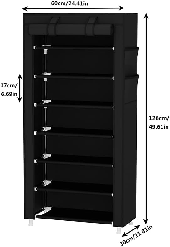 Calmootey 7 Tier Shoe Rack Organizer,Portable Shoe Shelf with Nonwoven Fabric Cover for Closet Hallway,Bedroom,Entryway,Black