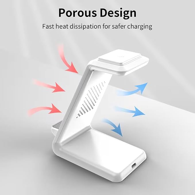 3-in-1 15W Wireless Charger Making the Desktop Cleaner Wireless Charger with Dual CoilWhite