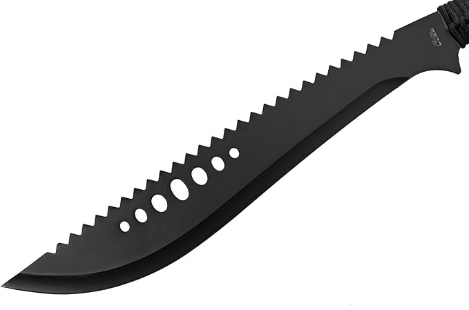 Szco Supplies 21” Full-Tang Curved Sawback Machete with Cord-Wrapped Handle, 420 Stainless Steel Blade, and Nylon Sheath for Camping, Hiking, and Survival