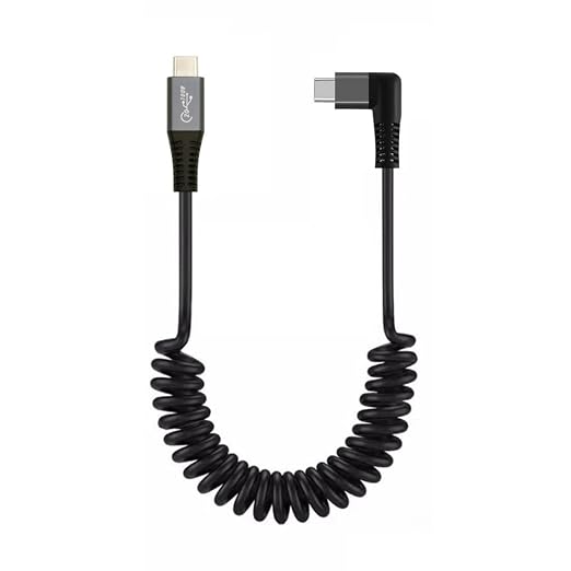 chenyang USB C to C Coiled Cable USB 3.2 Type C 90 Degree UP Angled 20Gbps PD 100W 8K@60Hz Data Fast Charging Cable 6ft