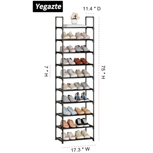 10-Tier Large Shoe Rack,20-25 Pairs Sturdy Shoe Shelf Storage Organizer,Tall Shoe Stand for Entryway, Hallway and Closet(Black) - size: 10-Tier(Black)
