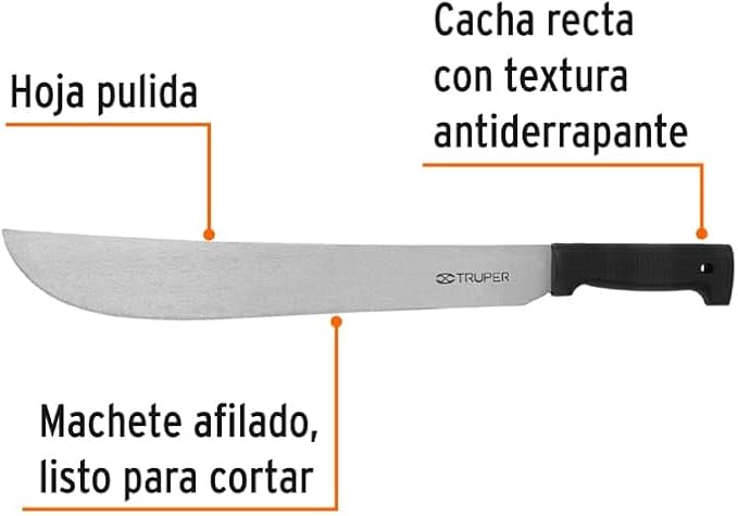 TRUPER T-460-16B Black Handle Machetes, Rivetless 16" (41cm)