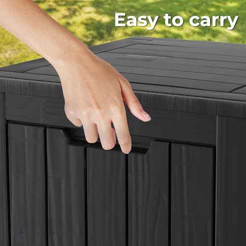 35 Gallon Resin Deck Box, Waterproof Outdoor Storage Bin for Patio, Poolside, and Garden, Lockable & UV-Resistant, Ideal for Small Spaces, Black