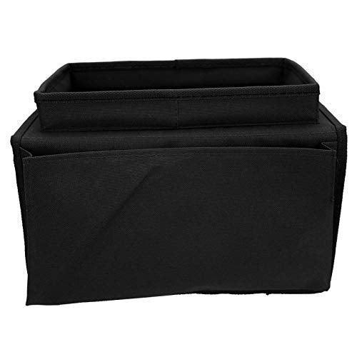 Sofa Armrest Organizer with Cup Holder Tray,4 Pockets Armchair Caddy Bedside Storage Pockets Bag 11.8x7.1x7.1inch TV Remote Control Organizer Armchair Couch Bag (Black) - color: Black