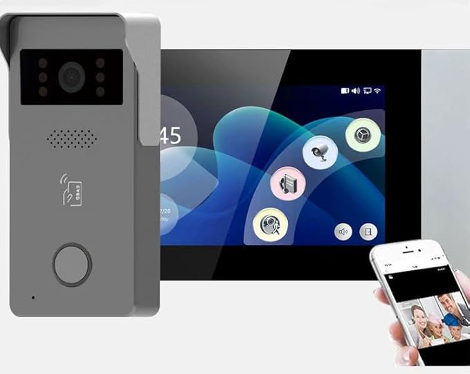 MENGQI-CONTROL Tuya Smart Office/Home Wireless WiFi Doorbell Camera Security Video Intercom for Access Control System Color Touch Screen Phone App Remote Open with Lock/Fobs/Power Supply Doorbell