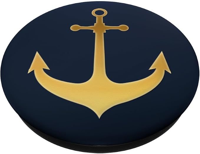 Golden Anchor nautical design On Dark Navy Blue PopSockets Adhesive PopGrip