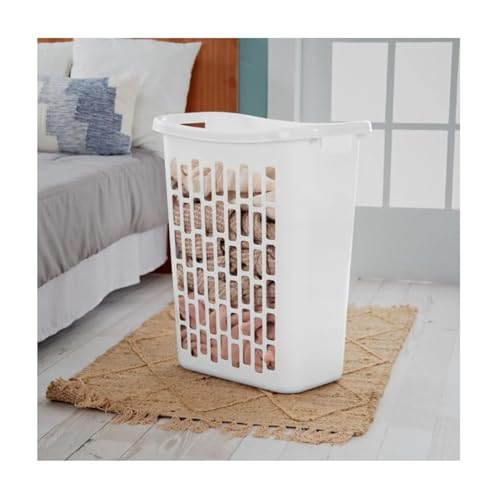 1.8 Bushel Slim Rectangular Laundry Hamper with Through Handles, Space-Saving Plastic Laundry Basket for Narrow Spaces, Ventilated Design, White, 20 x 13.1 x 24 Inches