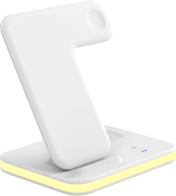 4-in-1 Wireless Charging Stand with Night Light | Compatible with iPhone 14/13/12/11/SE/XS/XR/X/8 Plus Pro Pro Max Models Watch 23 Pro | Adjustable Night Light (White)