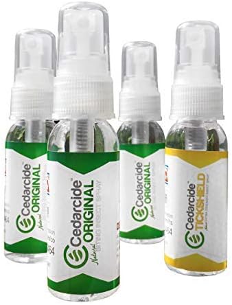 Cedarcide Original & Tickshield Family Pack | Natural Cedar & Lemongrass Oil Bug Spray | Eco-Friendly, Family-Safe Flea & Tick Repellent | Pack of 4, 1oz Spritzers