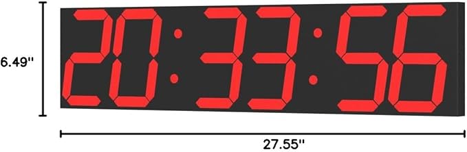 CHKOSDA Digital Wall Clock, Oversize Led Digital Clock Large Display with Auto Dimmer, Huge Countdown Timer with Remote Control, 27" Wide Led Display, 6 Digits, Wall Mount, Date and Temperature (Red)
