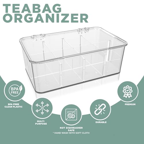 Utopia Home - Tea Bag Organizer With Lids, Clear Pantry Storage Box - (3 Pack) Stackable Partition Organizers or Holder With Lids For Drawers, Countertops, Fridge, Kitchen, Snack & Spice Organization - size: Pack of 3