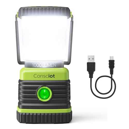 LED Camping Lantern Rechargeable, Consciot Camping Lights, 1000LM, 4 Light Modes, 4400mAh Power Bank, IPX4 Waterproof Tent Lights, Dimmable Flashlight for Emergency, Power Outages, USB Cable Included