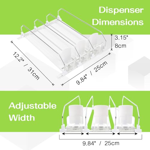 Soda Can Dispenser for Refrigerator - 3 Row Automatic Pusher Glide, Fridge Bottle Rack Drink Organizer, Self-Pushing Width Adjustable Beverage Storage Holds Up to 12 Cans (12.2inch, White) - size: 12.2 inch