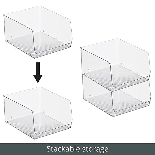 mDesign Wide Stackable Plastic Food Storage Organizer Bin Basket with Open Front for Household Kitchen Cabinets, Pantry, Offices, Closets, Bedrooms, Bathrooms - 10.2" Wide, 4 Pack - Clear - size: 12 x 10 x 6.25 (Pack of 4)