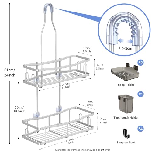 Aitatty Hanging Shower Caddy Bathroom Organizer: Rustproof Shower Shelf Racks Over Shower Head - No Drilling Inside Bath Shower Rack Shelves Over Showerhead for Shampoo with Soap Holder Black - color: Chrome
