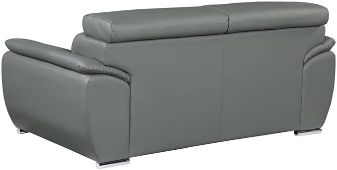 Blackjack Furniture 4571 Veal Collection Modern Genuine Leather Loveseat with Adjustable Headrest, Sturdy Wood Frame and Stainless Steel Legs, Stylish Living Room Love Seat, Gray