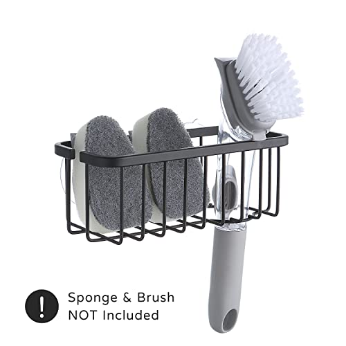 SunnyPoint NeverRust Deluxe Kitchen & Bathroom Sink Sponge Holder Organizer with Adhesive Mount - Additional Suction Cup Included – Sponge & Brush NOT Included – 7.4 x 3.3 x 2.75 Inch (Mat Black) - color: Mat Black