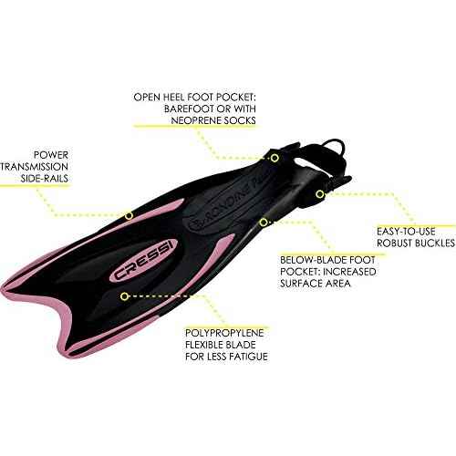 Cressi Snorkeling Adjustable Fins for All Family - Long Blade Versatile Open Heel Flippers | Palau: Made in Italy