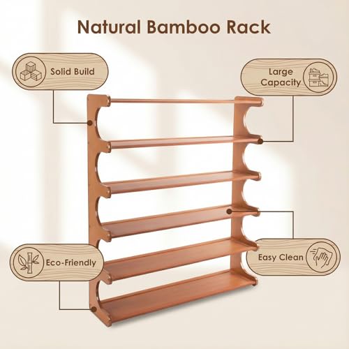 Shoe Rack,6 Tier Shoe Organizer Storage Shelf,Bamboo Narrow Shoe Closet,Small Space Shoe Rack,for Entryway Closet 26.77×7.48×32inch - size: 6 Tier-26.77" Wide