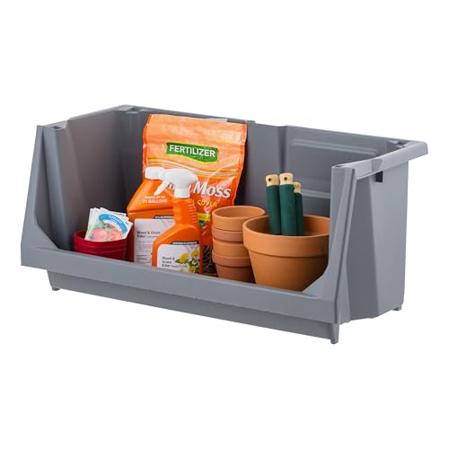 IRIS USA Open Front Storage Bins, Jumbo, Heavy Duty Garage Storage, Stackable Storage Bins, Tools Hardware Hose Household Product Sporting Goods, Wide Open Front, Interlocked Secure Stacking, Gray - size: Jumbo - 1 Pack