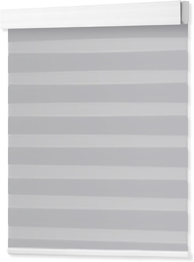 DENFOON Motorized Zebra Blinds, Solar Powered Dual Layer Automatic Shades with Remote Control, Gray， 29 x 72