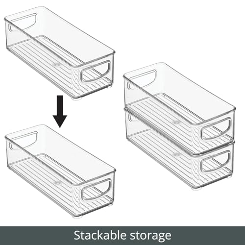 mDesign Plastic Bathroom Storage Container Bins w/ Handles - Closet, Cabinet, Vanity, Cupboard Shelf Organization, Hair Tools Accessory Organizer - Ligne Collection; Clear, 10x4x3 (Pack of 1) - size: 10 x 4 x 3 (Pack of 1)