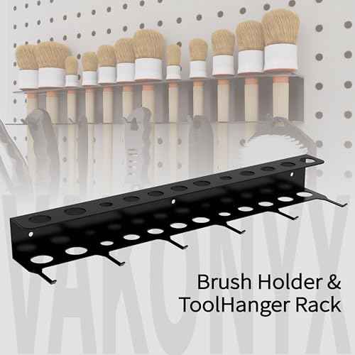 Wall Mount Brush Holder & Tool Hanger Rack for Garage, Detailing Organizer with Mounting Hardware - Holds 12 Brushes + Hooks for Towels & Tools?