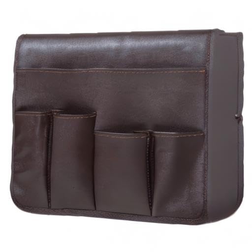 PU Leather Sofa Armrest Organizer, Armchair Magazine Holders, Waterproof Remote Holder for Recliner Couch with 1 Large Pocket, 4 Small Pockets for Magazine, Remote, Phone, Ipad, Books (brown)