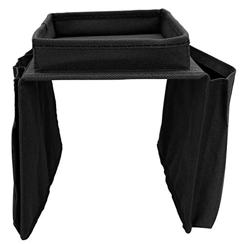 Sofa Armrest Organizer with Cup Holder Tray,4 Pockets Armchair Caddy Bedside Storage Pockets Bag 11.8x7.1x7.1inch TV Remote Control Organizer Armchair Couch Bag (Black) - color: Black