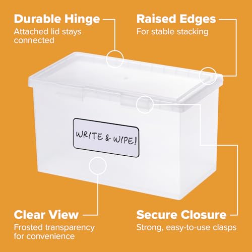 Bostitch Konnect Storage Containers with Lids, Office Organizer, Clear Plastic Box, Stackable for Index Cards, Labels, 1 Qt, 3 Pack - size: 3-Pack