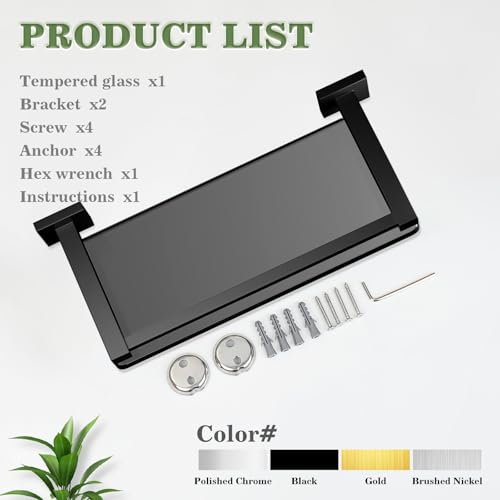 Alise Glass Shelves for Bathroom Wall, Tempered Glass Bathroom Shelf Wall Mounted, Modern Space Saving Floating Shelves 12 inch, Matte Black - color: Matte Black, size: 12 inch