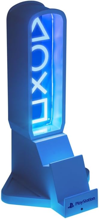 Paladone PlayStation 3-in-1 Headphone Stand and Tech Charging Station with Console Controller Cradle and 2 USB-C Ports RGB Colour Changing Light Panel Officially Licensed Gift for Gamers
