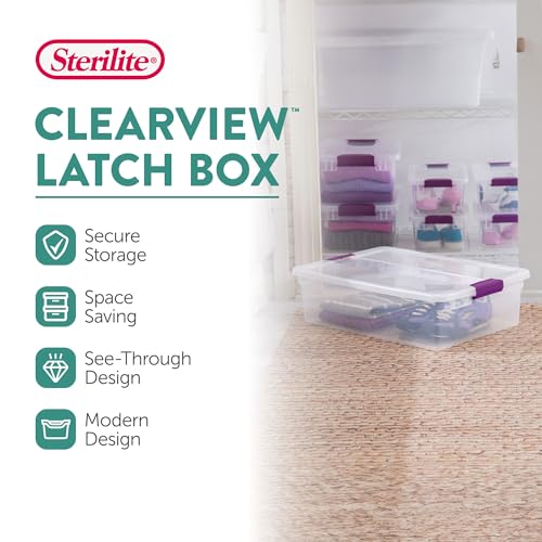 Sterilite 24-Pack 32 Quart ClearView Latch Box, Stackable Organizer Bins with Latching Lids - Clear Plastic Organization Containers for Closet, Bedroom, Shelving Units and Everyday Home Storage - size: 24 Pack, style: 32 Quart