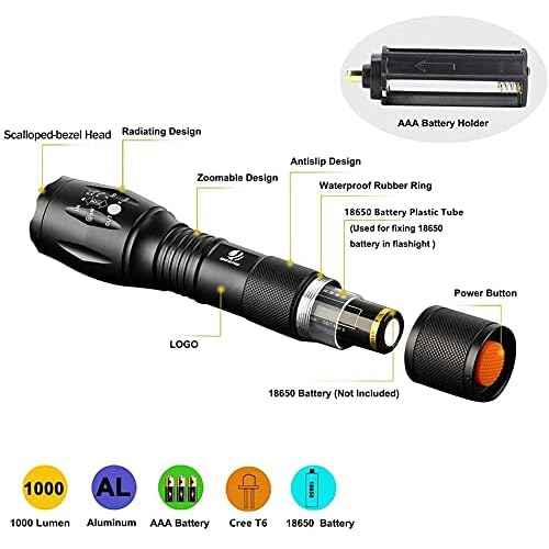 yIFeNG Tactical Flashlight Led Flashlight High Lumens S1000 - T6 Upgraded Flash Light Ultra Bright with Zoomable 5 Modes, Camping Accessories for Outdoor Emergency Gear (2 Pack)
