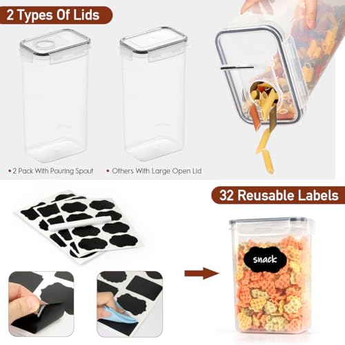 JUJOJB 64 PCS Airtight Food Storage Containers With Lids BPA Free,6 Pack With Pouring Spout Cereal Containers Storage for Kitchen Pantry Organization and Storage,Dishwasher safe,Labels Marker