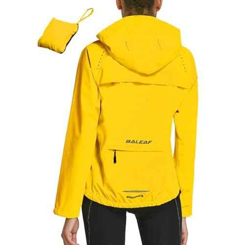 baleaf Women's Rain Jackets Waterproof Windbreaker Packable Running Lightweight Cycling Jacket Reflective Hooded