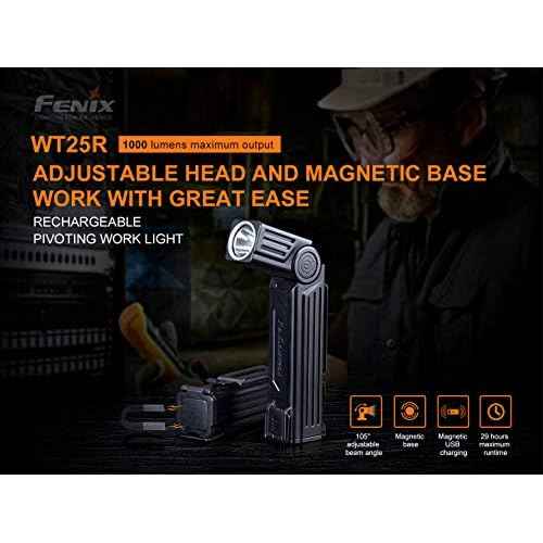 Fenix WT25R 1000 Lumen Rechargeable Handheld Worklight Magnetic Pivoting Flashlight with Backup Battery and Organizer