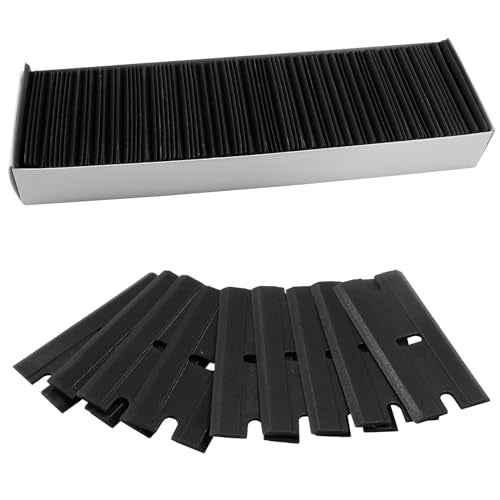 100pcs Plastic Razor Blades, Double Edged Plastic Blades, Safety Glass Scraper Blades for Cleaning Glass Removing Adhesive Residue(Black)