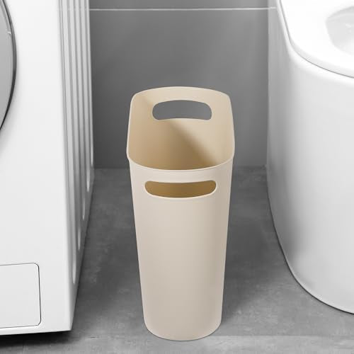rejomiik Small Trash Can, 3.5 Gallon Slim Garbage Can Plastic Waste Basket with Handles Container Bin for Narrow Spaces Bathroom, Bedroom, Kitchen, Office at Home, Cream - color: Cream, size: 1 pack
