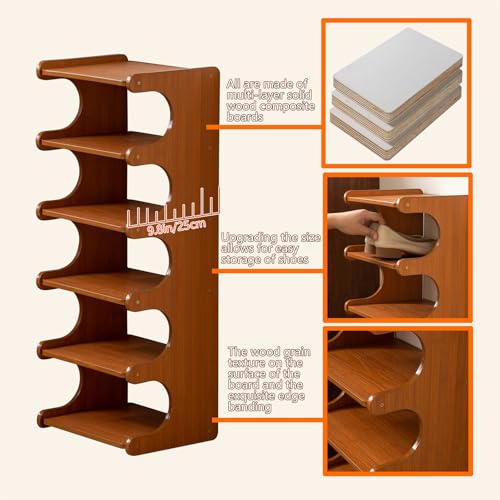 Tall Narrow Solid Wood Shoe Rack, 8 Tier Vertical Shoe Storage Tower, Freestanding Corner Organizer for Small Entryways, Slim Space-Saving Shoe Rack (12.6" L x 9.84" W x 44.1" H) - size: 8layers 44.1"h