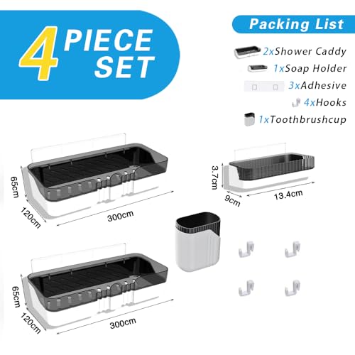 Shower Caddy No Drilling Shower Organizers with Soap Dish Toothbrush Holder and Hooks Plastic Detachable Large Bathroom Countertop Organizer - size: Shower Caddy + Toothbrush Holder + Soap Dish