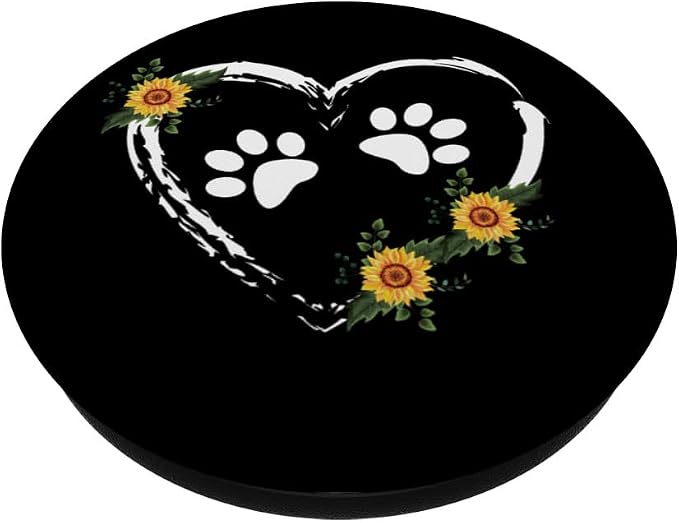 Sunflower Dog Heart With Paw Prints Dog Mom On Black PopSockets Standard PopGrip