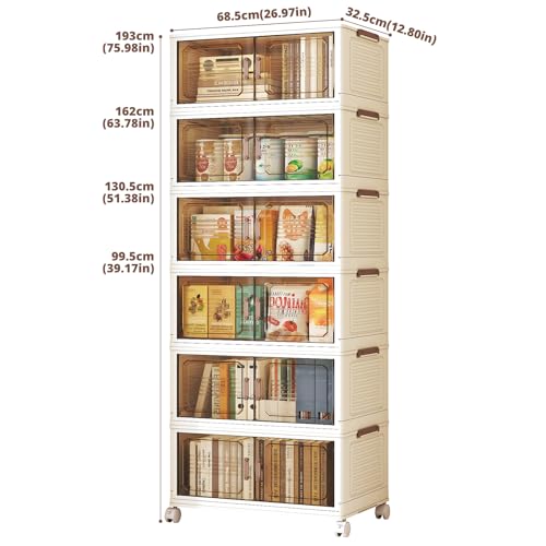 382QT Extra Large Lockable Stackable Storage Bins with Lids, 6-Tier Collapsible Plastic Storage Bins with Wheels, Foldable Closet Storage Bins for Bedroom Dorm Home Office Organization