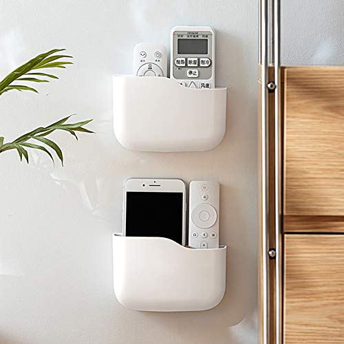 Remote Control Holder, Wall Mounted tv Bed Remote Control Caddy Organizer for Living Room Bedroom Wall (White)
