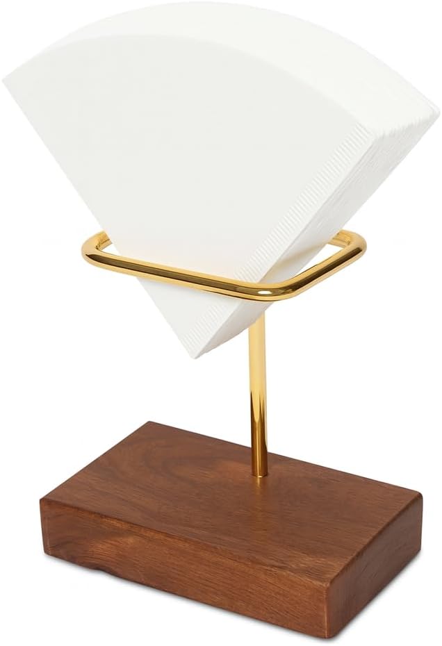 FRAINEL Walnut Wood Coffee Filter Holder, Cone Filter Paper Stand, Coffee Paper Storage Container for Counter, Bar Accessory, Table Decor | Compatible with V60#01#02
